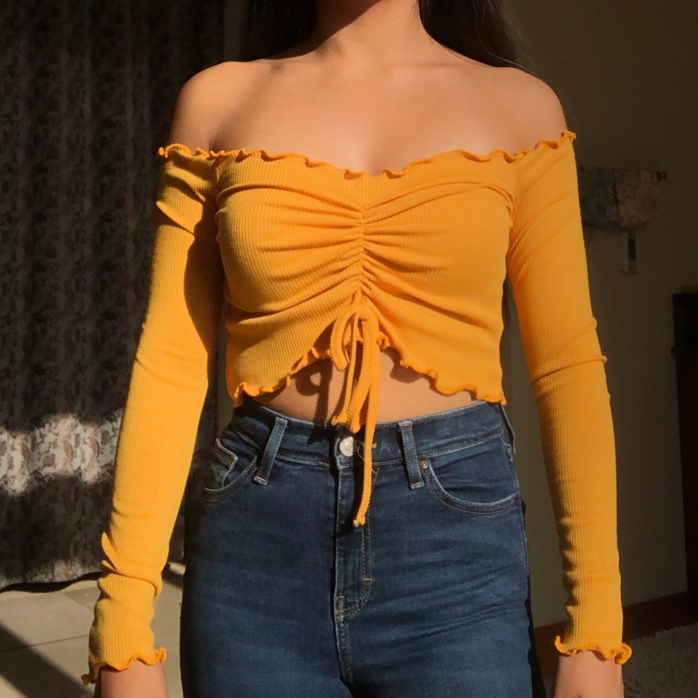 Nasty Gal Yellow Cropped Ruffle Shirt